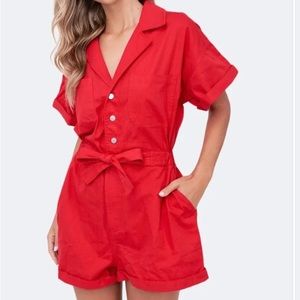 en saison remy cotton utility romper red